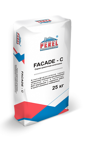 Атмосферостойкая серая цементная шпаклевка HC FASADE-C (финишная, 25 кг) Perel (Перель)